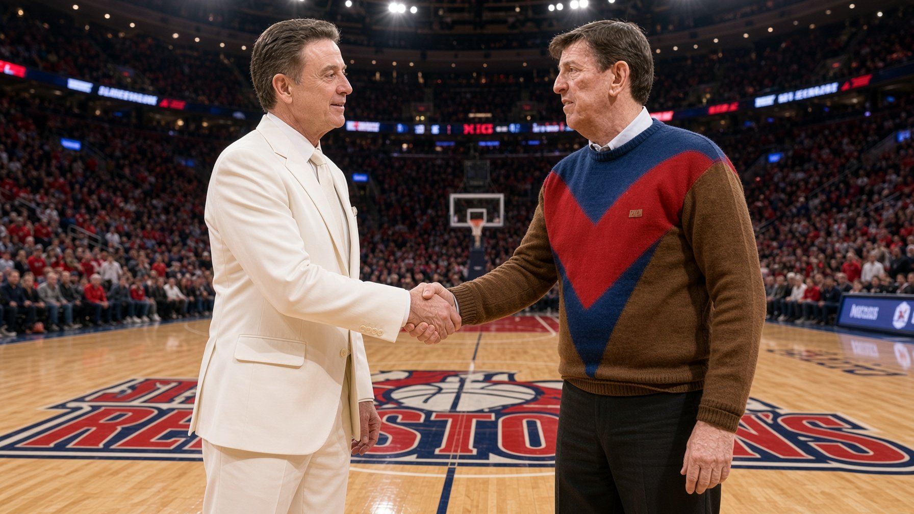 St. John’s center-court handshake, SI art by Higgie